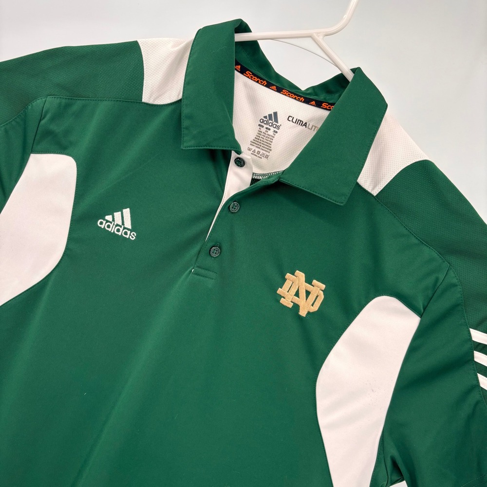 Adidas Polo Shirt Mens XL Green Good Notre Dame Climalite Colorblock 1948A 10